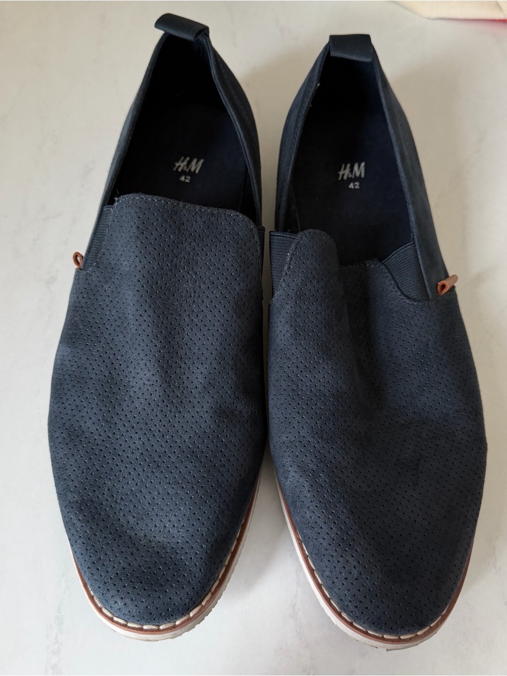 H&M Men's Dark Navy Perforated Slip-On Loafers